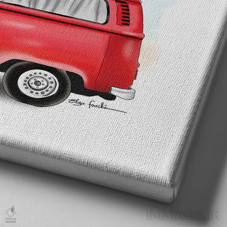 تابلو کامیونت قرمز اثر الزا فوچه - نمای نزدیک بافت بوم