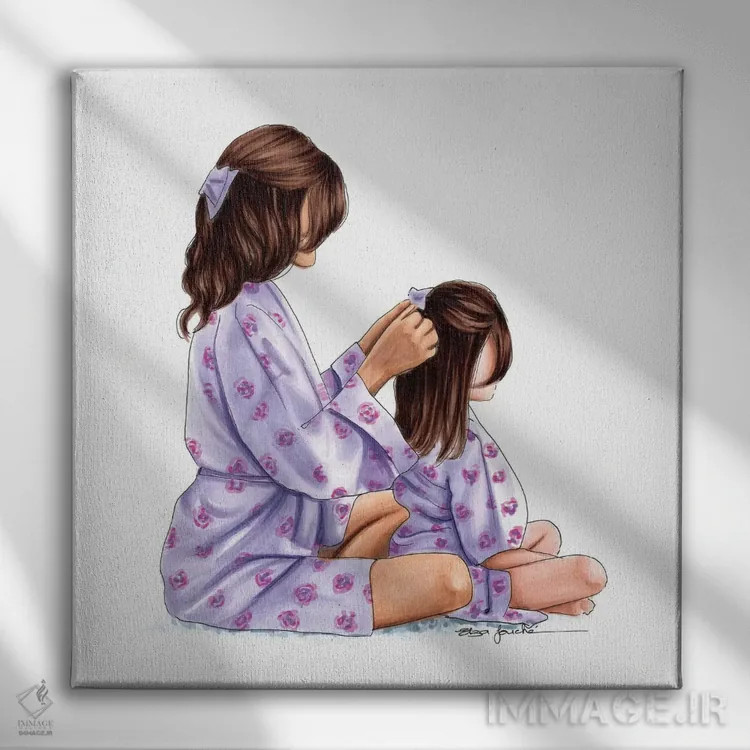تابلو مادر و دختر اثر الزا فوچه - نمای روبهرو روی دیوار