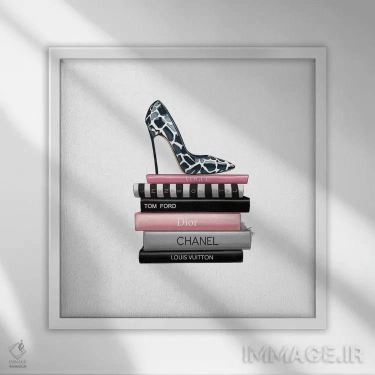 تابلو "کتاب و کفش پاشنهبلند" اثر الزا فوچه - نمای قابدار سفید