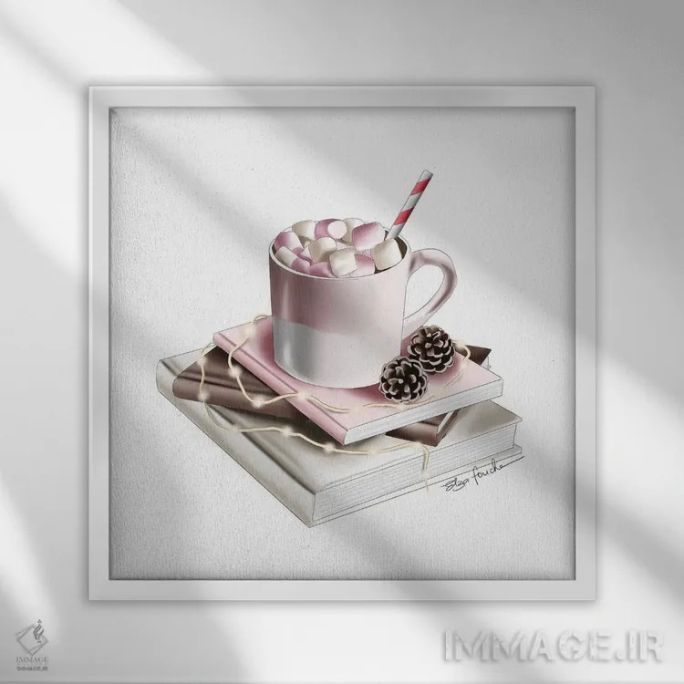 تابلو هات چاکلت (شکلات داغ) اثر الزا فوچه - نمای قابدار سفید