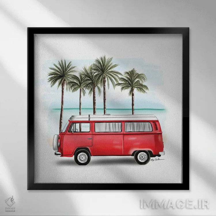 تابلو کامیونت قرمز اثر الزا فوچه - نمای قابدار مشکی