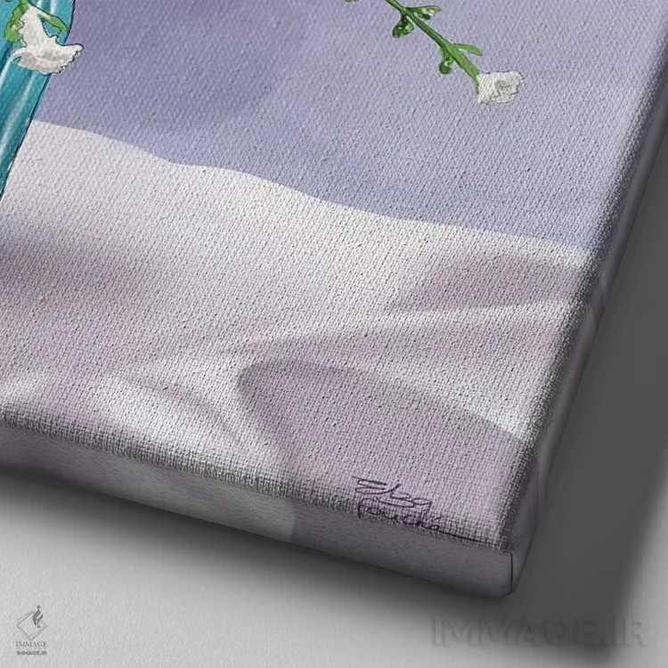 تابلو گلها در شیشه آبی اثر الزا فوچه - نمای نزدیک بافت بوم