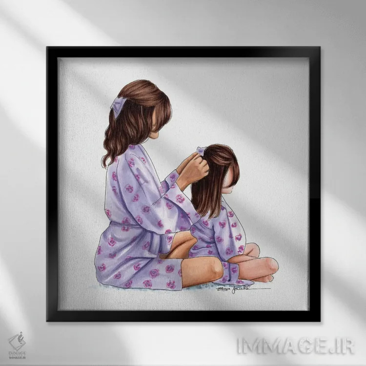 تابلو مادر و دختر اثر الزا فوچه - نمای قابدار مشکی