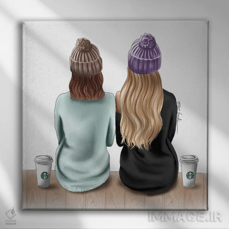 تابلو دوستان صمیمی و نوشیدنیهای استارباکس اثر الزا فوچه - نمای روبهرو روی دیوار