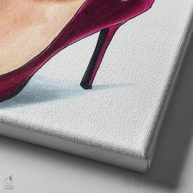 تابلو کفش پاشنهدار با طرح پئونیا اثر الزا فوچه - نمای نزدیک بافت بوم