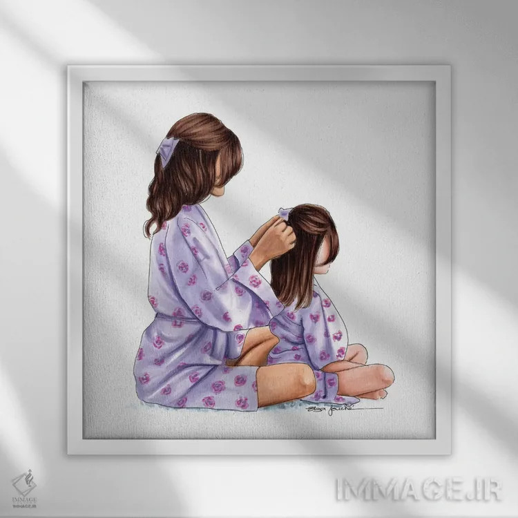 تابلو مادر و دختر اثر الزا فوچه - نمای قابدار سفید