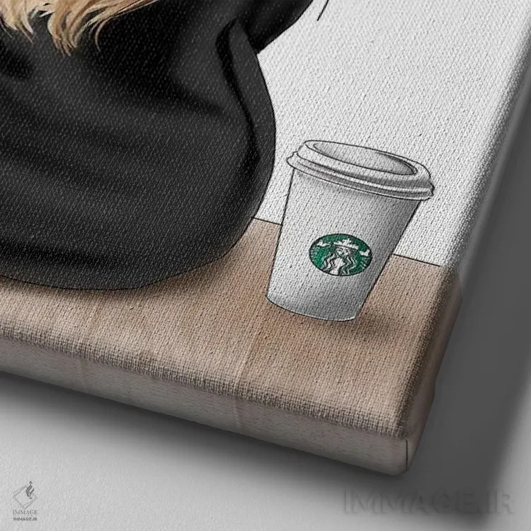 تابلو دوستان صمیمی و نوشیدنیهای استارباکس اثر الزا فوچه - نمای نزدیک بافت بوم