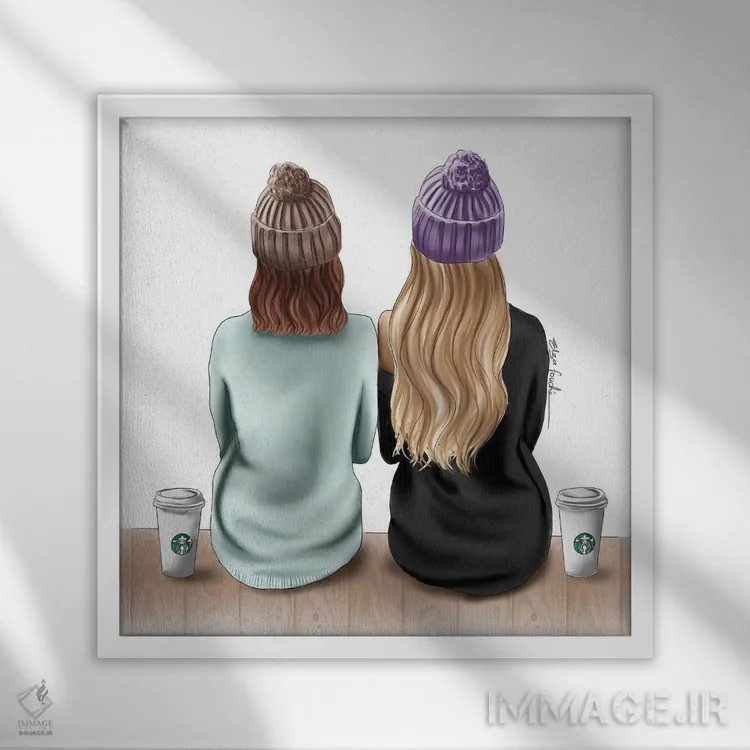 تابلو دوستان صمیمی و نوشیدنیهای استارباکس اثر الزا فوچه - نمای قابدار سفید
