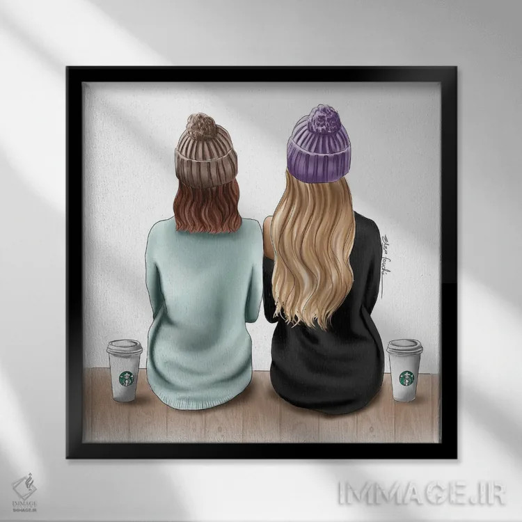 تابلو دوستان صمیمی و نوشیدنیهای استارباکس اثر الزا فوچه - نمای قابدار مشکی