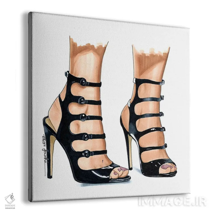تابلو کفش پاشنهدار بنددار اثر الزا فوچه - نمای پرسپکتیو محصول