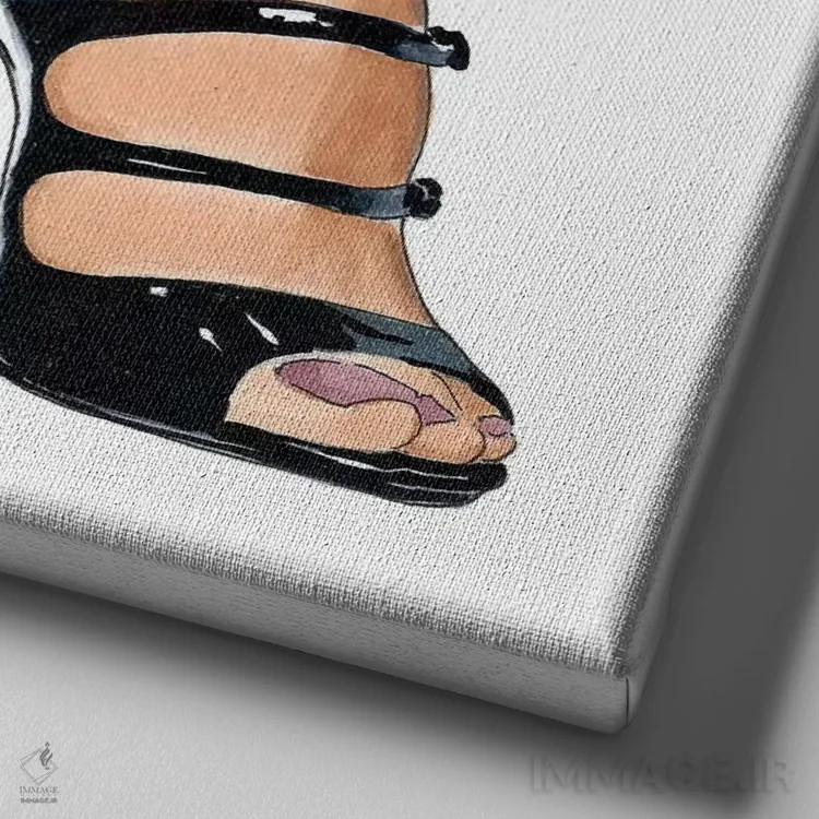 تابلو کفش پاشنهدار بنددار اثر الزا فوچه - نمای نزدیک بافت بوم