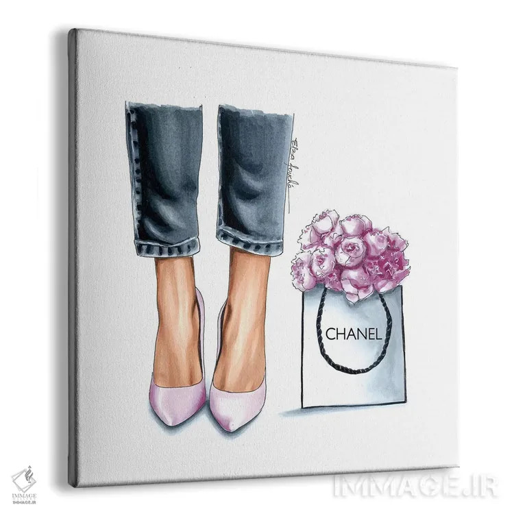 تابلو کفش پاشنهدار و پئونیا اثر الزا فوچه - نمای پرسپکتیو محصول