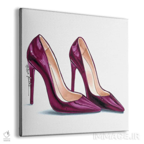 تابلو کفش پاشنهدار صورتی پررنگ اثر الزا فوچه - نمای پرسپکتیو محصول