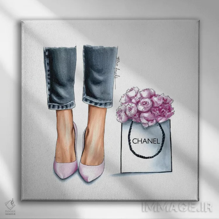 تابلو کفش پاشنهدار و پئونیا اثر الزا فوچه - نمای روبهرو روی دیوار