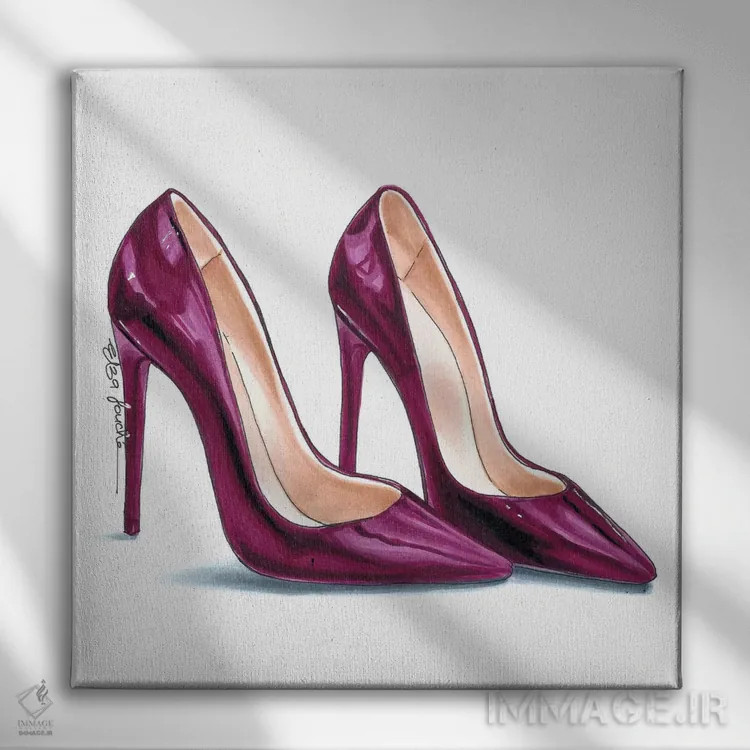 تابلو کفش پاشنهدار صورتی پررنگ اثر الزا فوچه - نمای روبهرو روی دیوار