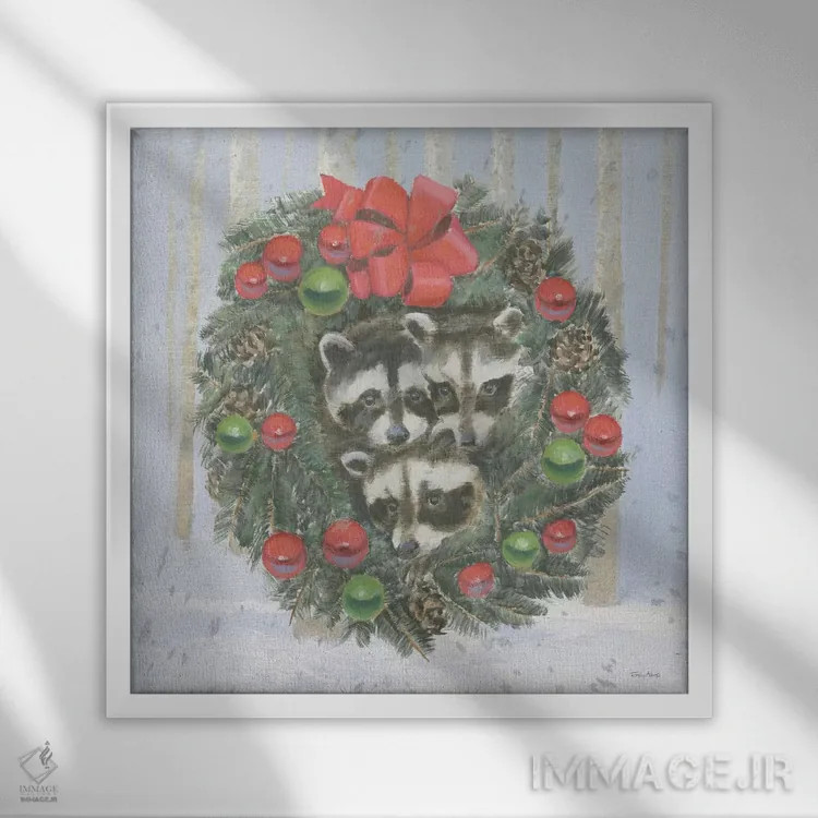 تابلو حیوانات کریسمسی شاد ۶ اثر امیلی آدامز - نمای قابدار سفید