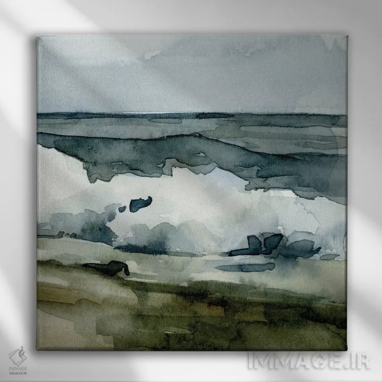 تابلو موجهای آبرنگی آزاد ۶ اثر اما کارولین - نمای روبهرو روی دیوار