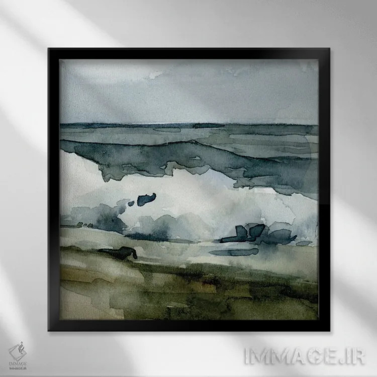 تابلو موجهای آبرنگی آزاد ۶ اثر اما کارولین - نمای قابدار مشکی