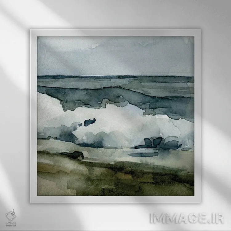 تابلو موجهای آبرنگی آزاد ۶ اثر اما کارولین - نمای قابدار سفید