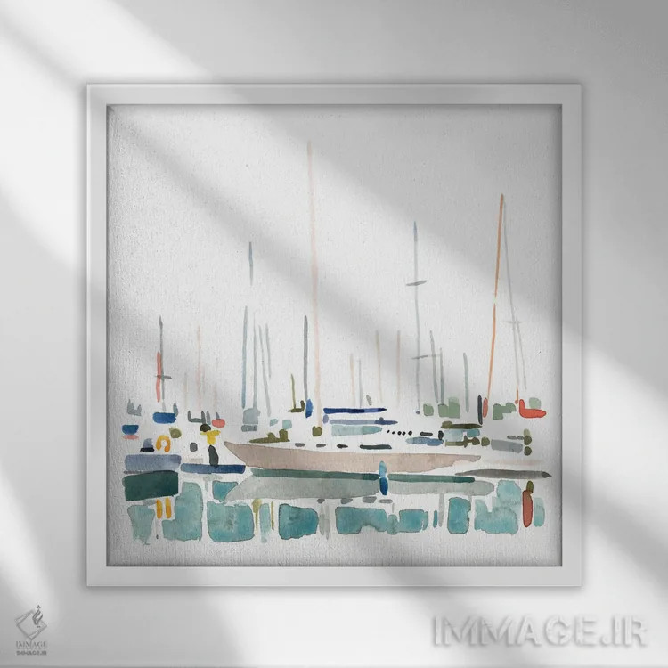 تابلو منظره قایق بادبانی ۲ اثر اما کارولین - نمای قابدار سفید