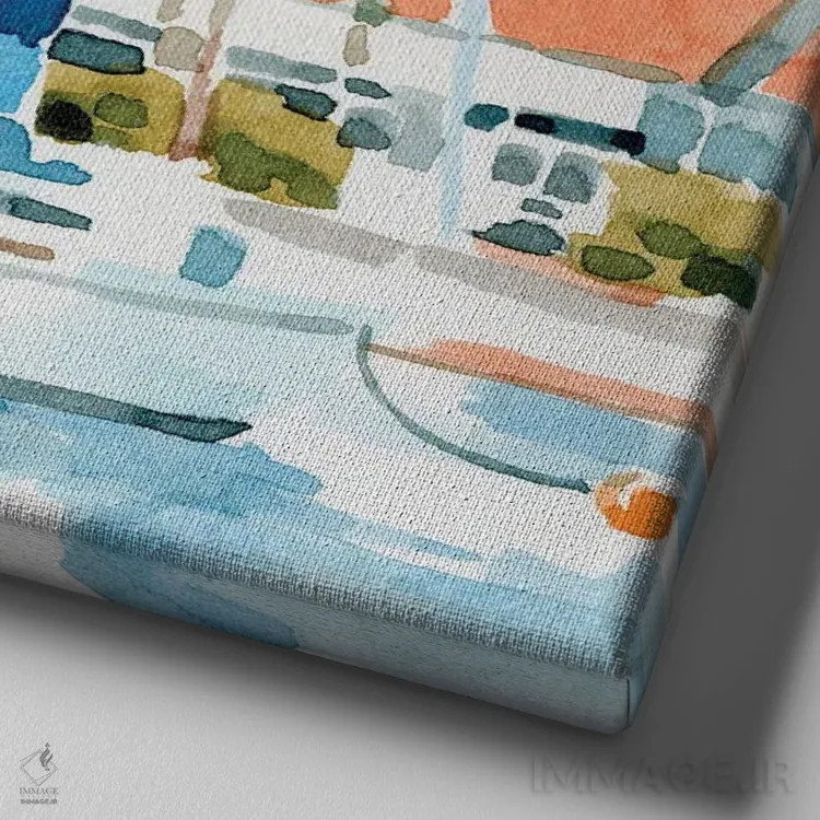 تابلو تابستان در شهر ساحلی ۱ اثر اما کارولین - نمای نزدیک بافت بوم