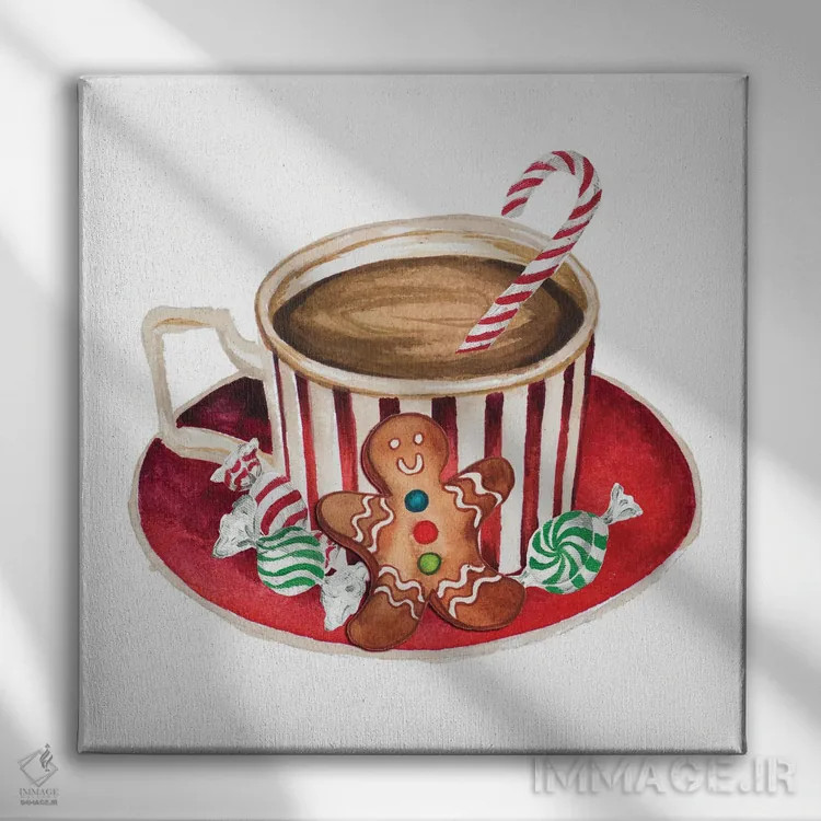 تابلو نان زنجبیلی و یک ماگ پر از کاکائو ۳ اثر الیزابت مدلی - نمای روبهرو روی دیوار