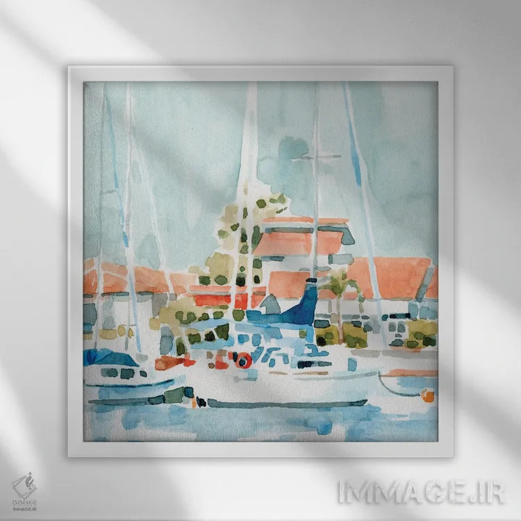 تابلو تابستان در شهر ساحلی ۱ اثر اما کارولین - نمای قابدار سفید