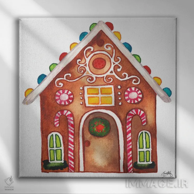 تابلو خانهٔ آبنبات و نان زنجبیلی ۱ اثر الیزابت مدلی - نمای روبهرو روی دیوار