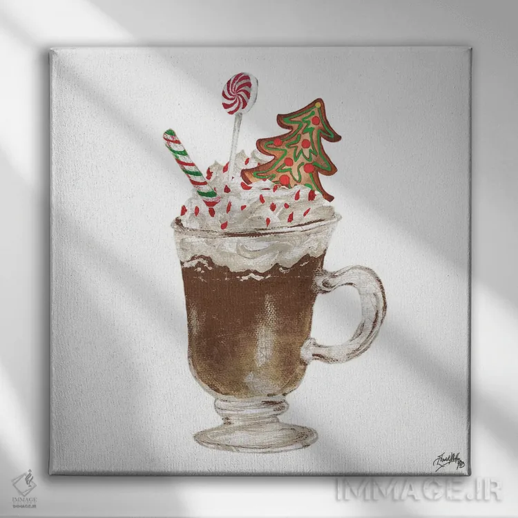 تابلو نان زنجبیلی و یک ماگ پر از کاکائو ۴ اثر الیزابت مدلی - نمای روبهرو روی دیوار