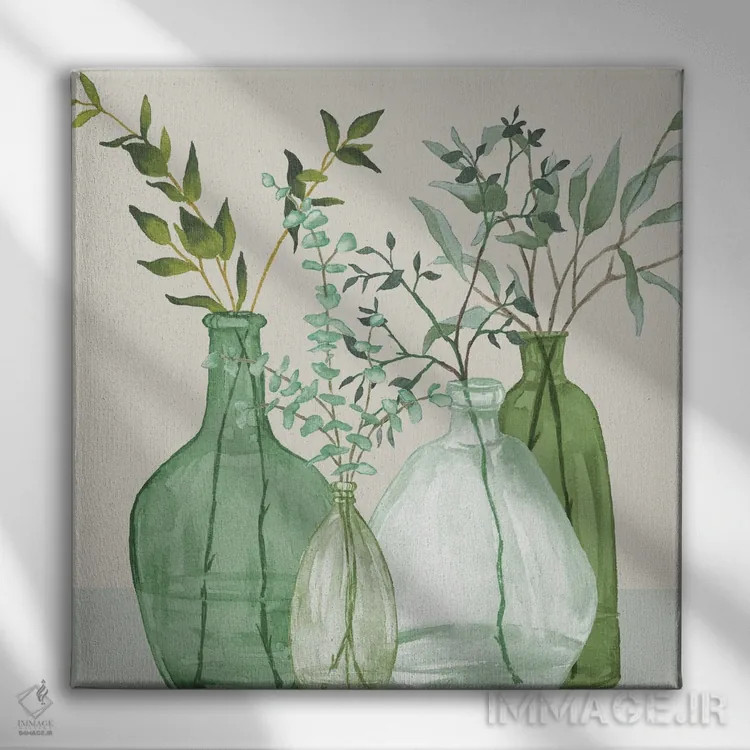 تابلو تزئینات آرامش سبز اثر الیزابت مدلی - نمای روبهرو روی دیوار