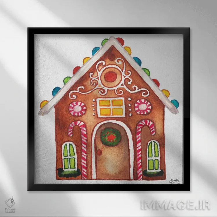 تابلو خانهٔ آبنبات و نان زنجبیلی ۱ اثر الیزابت مدلی - نمای قابدار مشکی