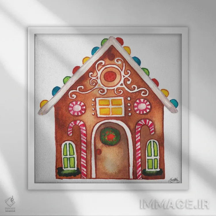 تابلو خانهٔ آبنبات و نان زنجبیلی ۱ اثر الیزابت مدلی - نمای قابدار سفید