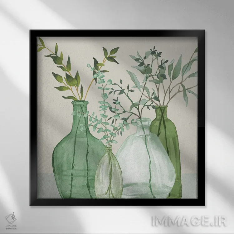 تابلو تزئینات آرامش سبز اثر الیزابت مدلی - نمای قابدار مشکی