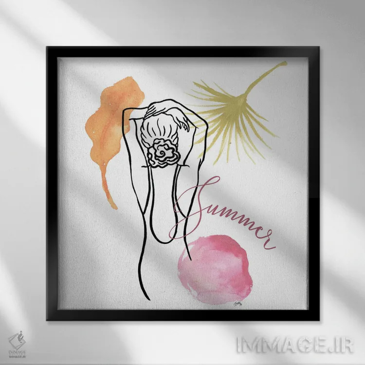 تابلو تصویرسازی تابستانی کنار دریا ۲ اثر الیزابت مدلی - نمای قابدار مشکی