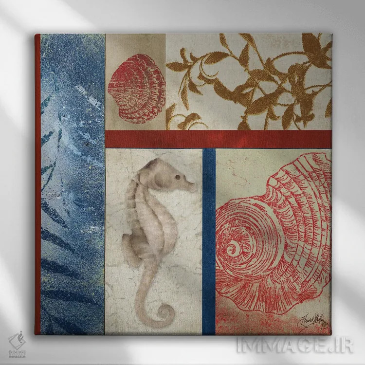 تابلو مربعهای محیط دریانوردی ۱ اثر الیزابت مدلی - نمای روبهرو روی دیوار