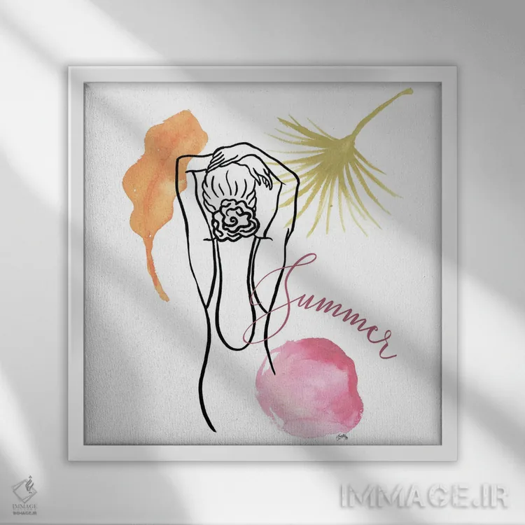 تابلو تصویرسازی تابستانی کنار دریا ۲ اثر الیزابت مدلی - نمای قابدار سفید