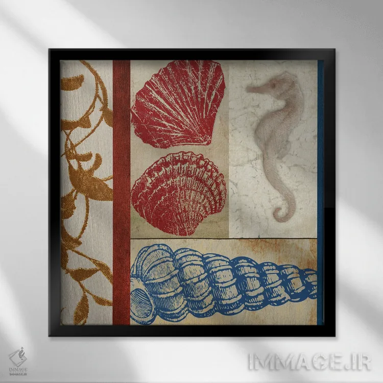 تابلو مربعهای محیط دریانوردی ۲ اثر الیزابت مدلی - نمای قابدار مشکی