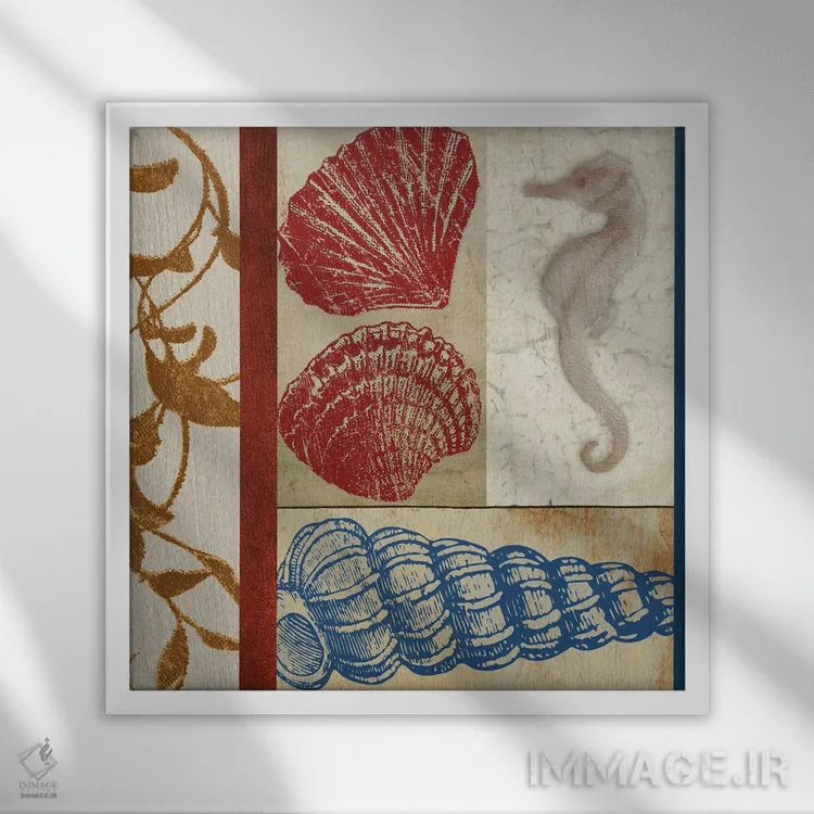 تابلو مربعهای محیط دریانوردی ۲ اثر الیزابت مدلی - نمای قابدار سفید