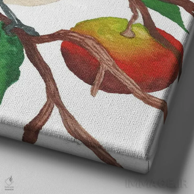 تابلو پرندگان و سیبها اثر الیزابت مدلی - نمای نزدیک بافت بوم