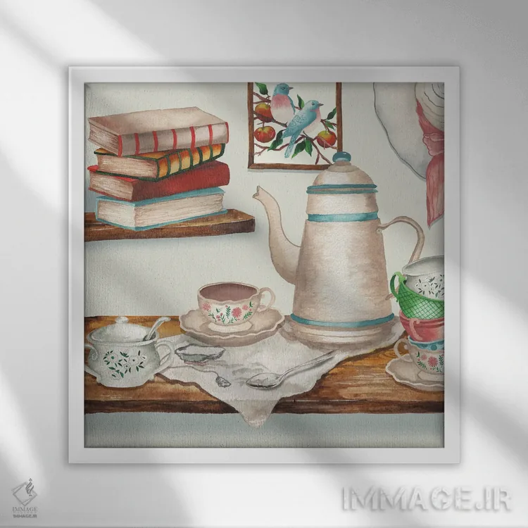 تابلو صحنهٔ کلبه ۱ اثر الیزابت مدلی - نمای قابدار سفید