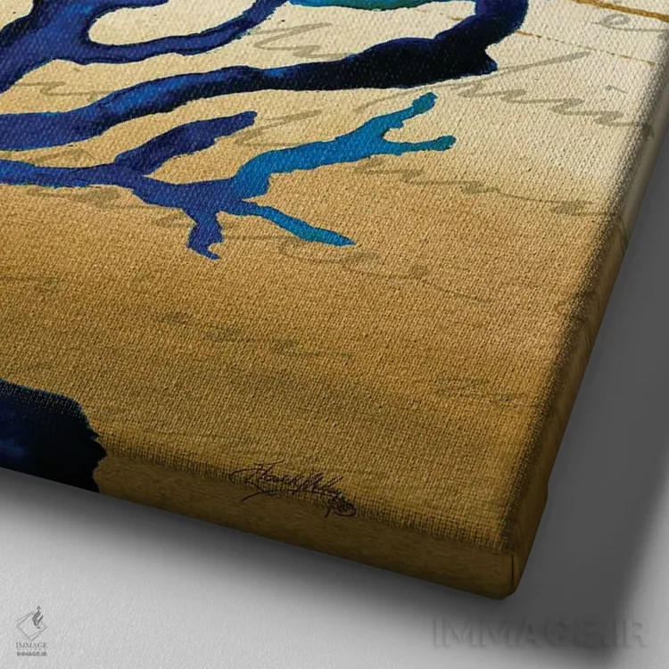 تابلو آبی ساحلی ۱ اثر الیزابت مدلی - نمای نزدیک بافت بوم