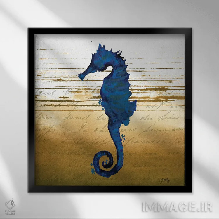 تابلو آبی ساحلی ۳ اثر الیزابت مدلی - نمای قابدار مشکی