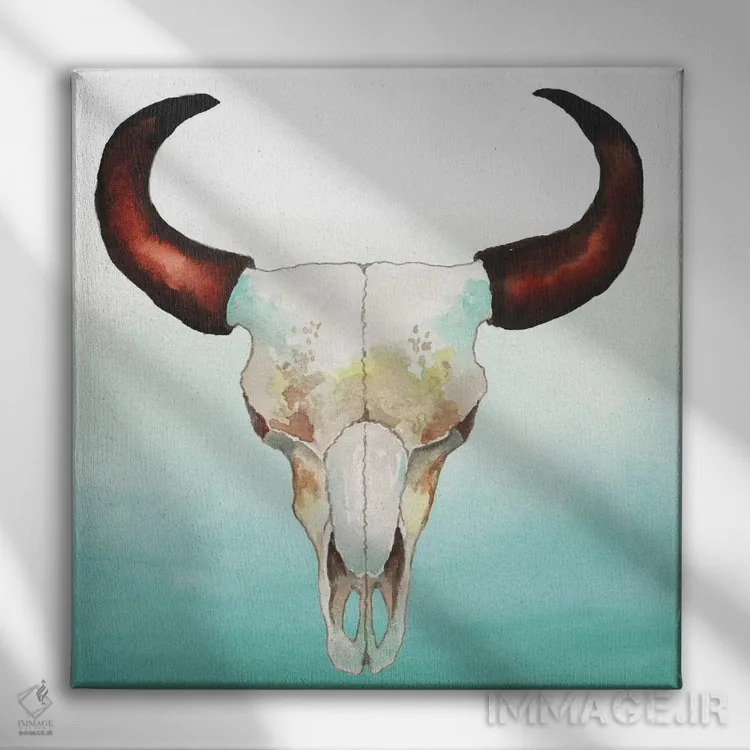 تابلو جمجمهٔ روستایی اثر الیزابت مدلی - نمای روبهرو روی دیوار