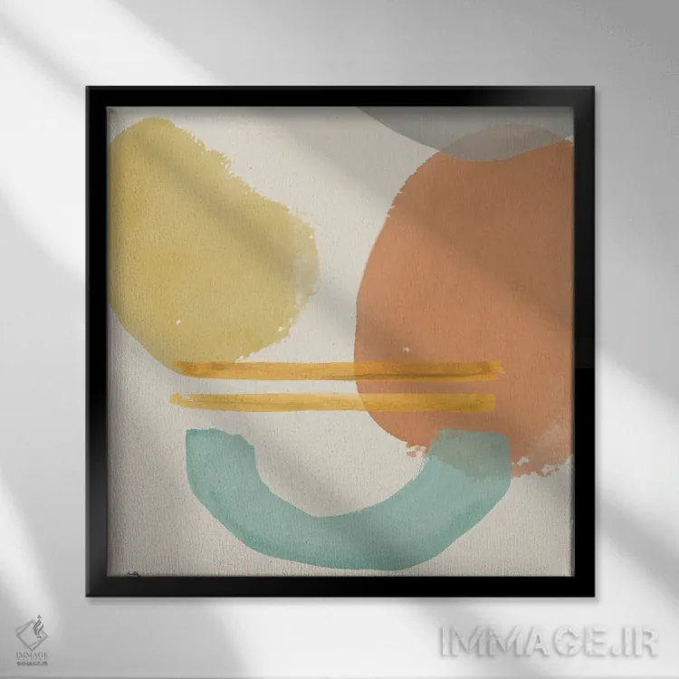 تابلو اشکال در رنگهای پاستلی اثر الیزابت مدلی - نمای قابدار مشکی