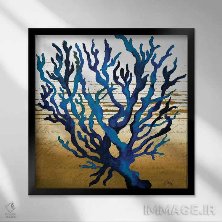 تابلو آبی ساحلی ۱ اثر الیزابت مدلی - نمای قابدار مشکی