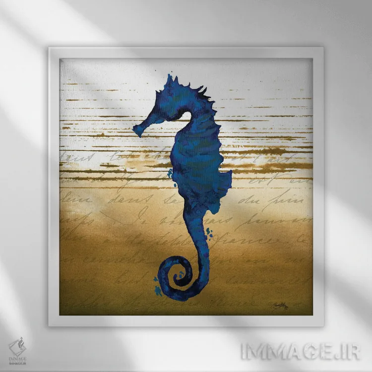 تابلو آبی ساحلی ۳ اثر الیزابت مدلی - نمای قابدار سفید