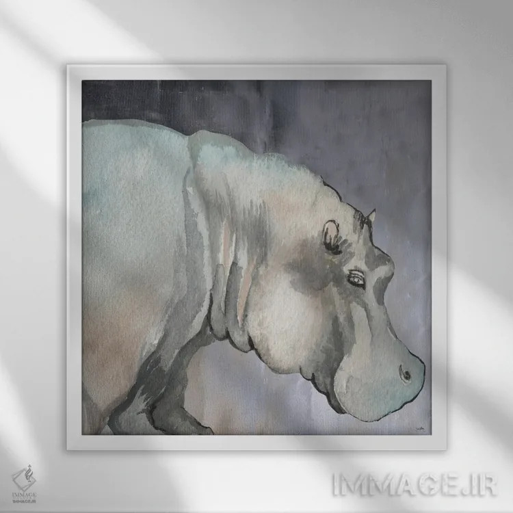 تابلو اسبآبی متفکر اثر الیزابت مدلی - نمای قابدار سفید