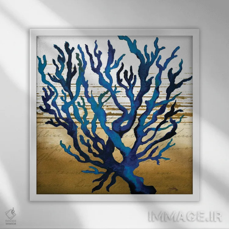 تابلو آبی ساحلی ۱ اثر الیزابت مدلی - نمای قابدار سفید