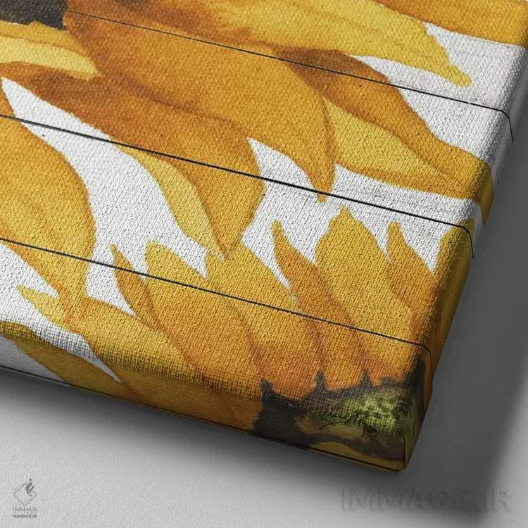 تابلو آفتابگردان شاد ۱ اثر الیزابت مدلی - نمای نزدیک بافت بوم