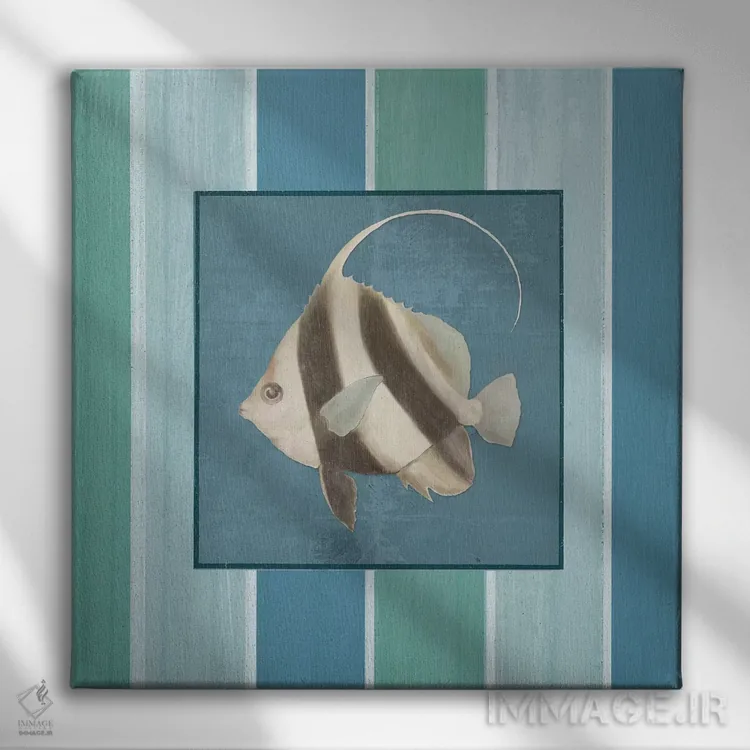 تابلو ماهی روی نوارها I اثر الیزابت مدلی - نمای روبهرو روی دیوار